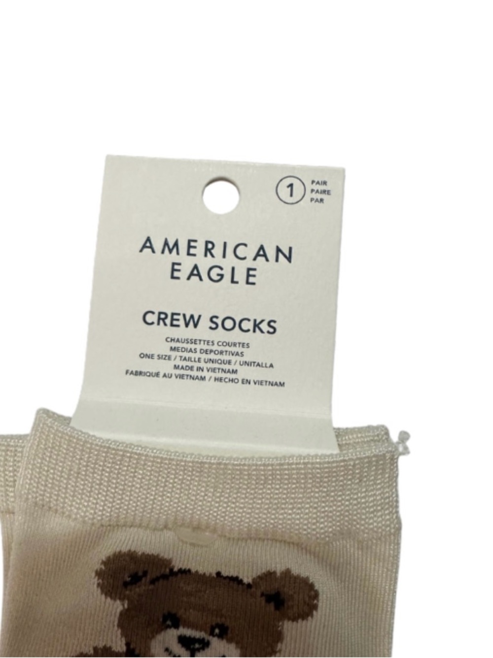 AMERICAN EAGLE TEDDY BEAR CREW SOCKS BROWN COZY NOVELTY KAWAII COZY LOUNGE NWT - Picture 7 of 8